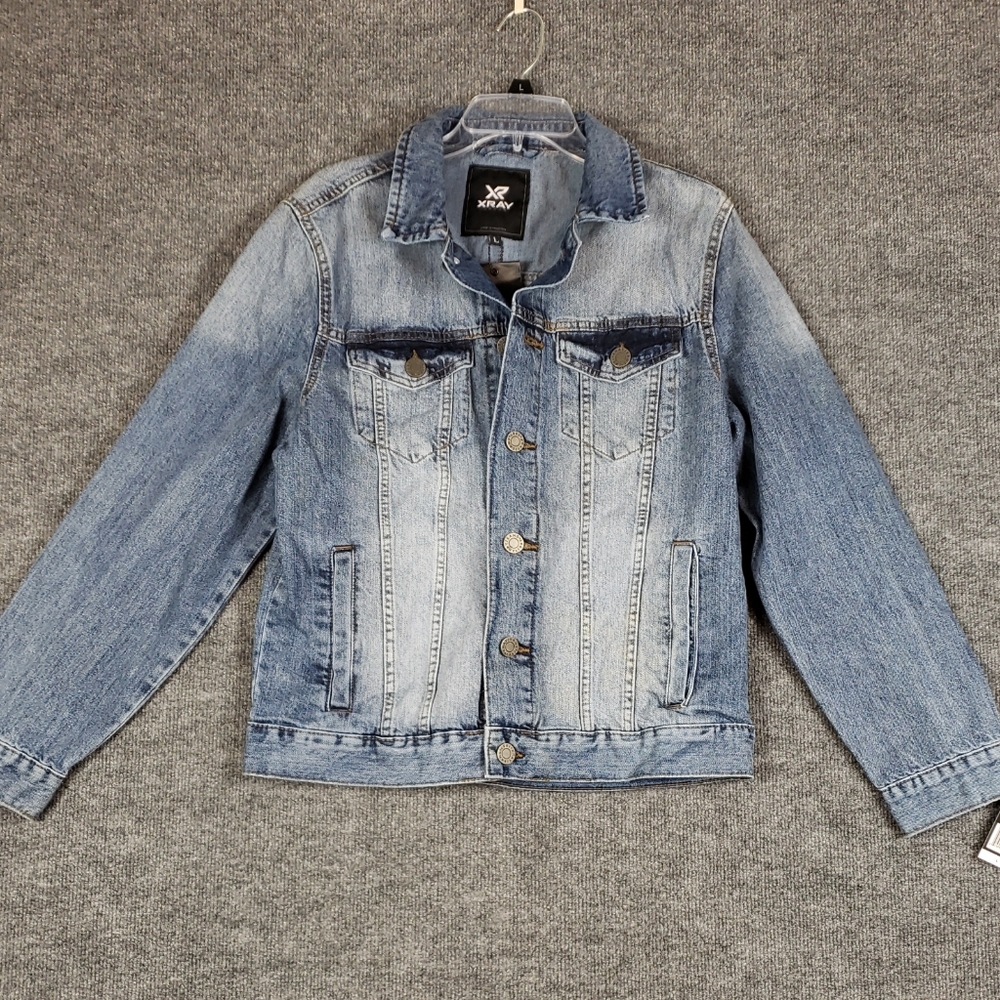 Xray Jean Jacket Men's Large Distressed Denim  Button Down NEW